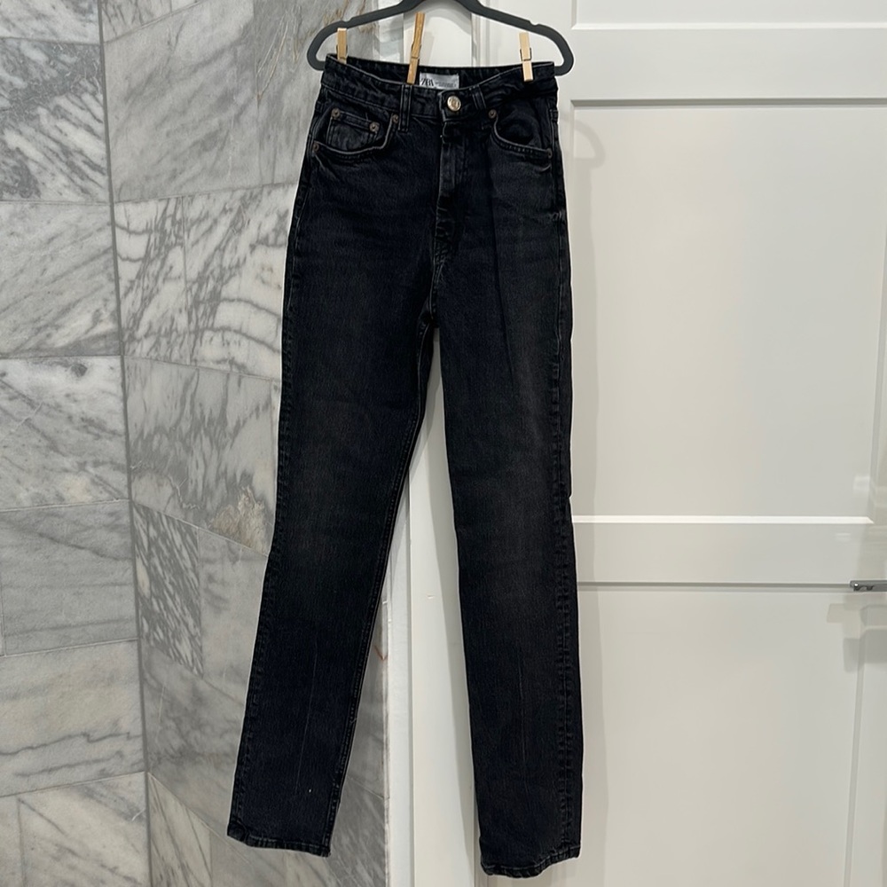 Black Zara boot cut with slit jeans